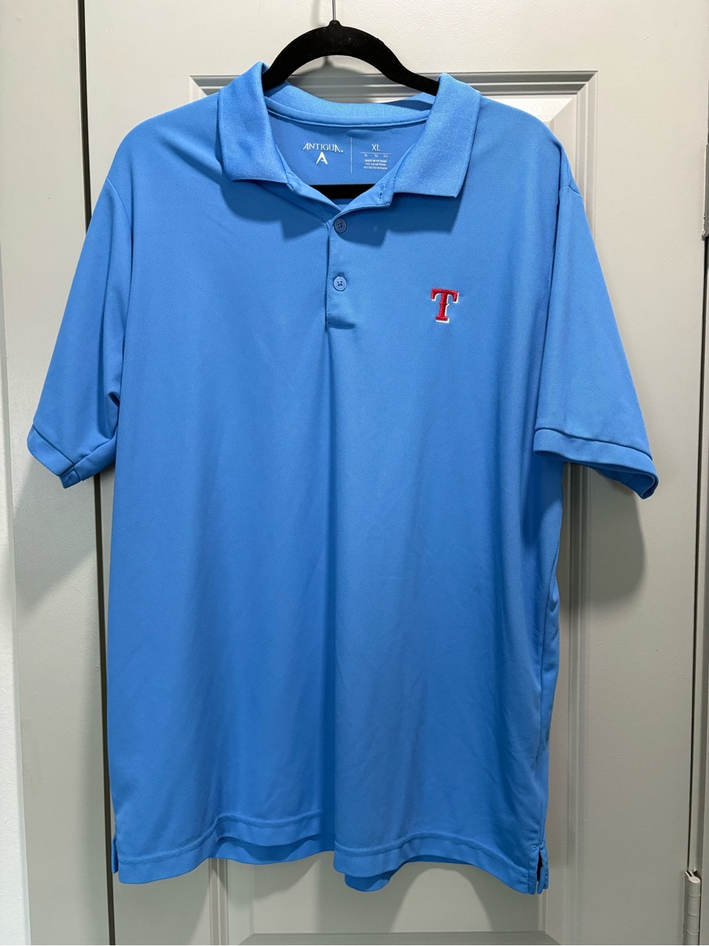 Antigua Men's Light Blue Polo Shirt with Texas Rangers Embroidery